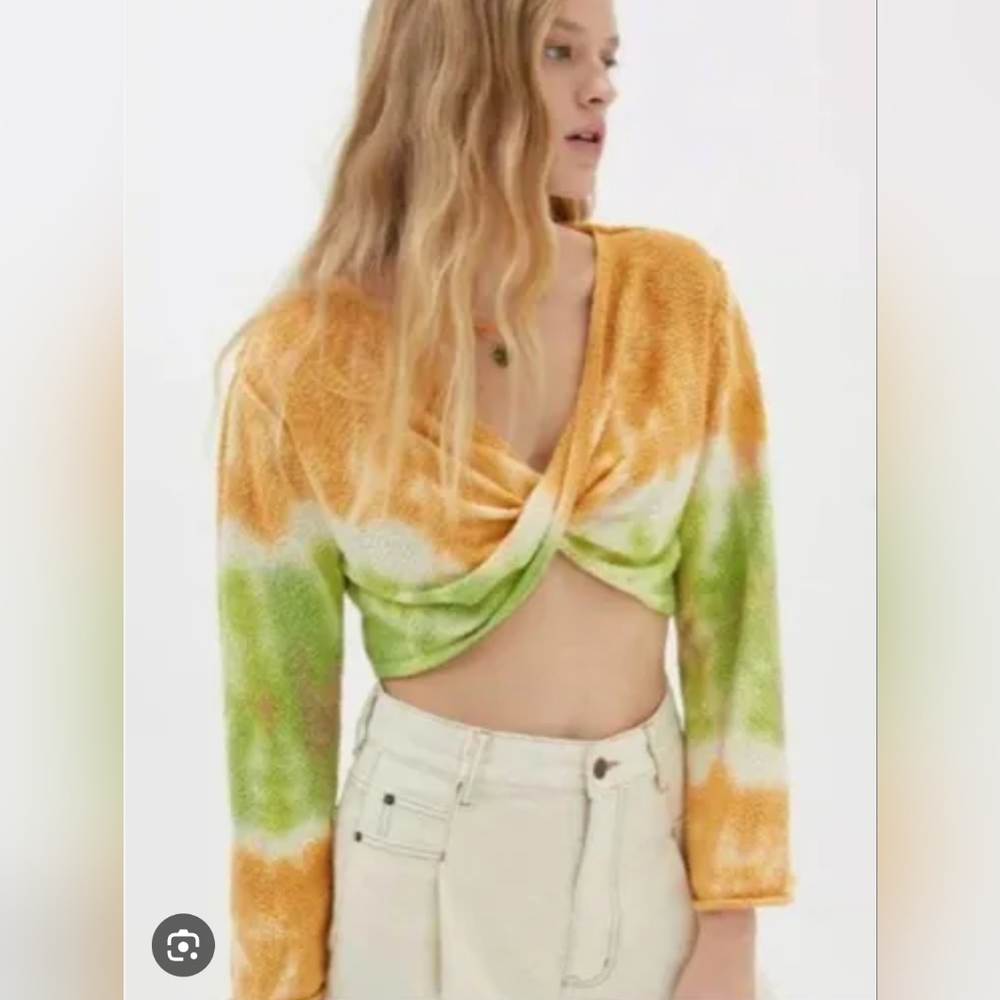 Urban Outfitters Yellow Green tie dyed cropped sweater size Large